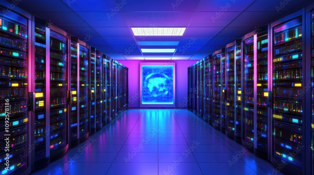 Aufkleber Illuminated Server Room Data Center Network Technology