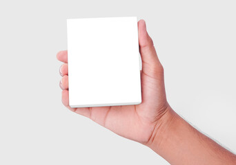 A Hand Holding A Small Rectangular White Empty Box Ideal For Product Mockups On White Background