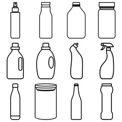 Minimalist Line Icon Various Bottle Shapes Set