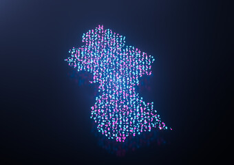 Illuminated Guyana Digital Data Map Pink And Blue Neon Glowing Particles 3D Illustration