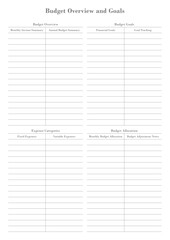 Budget Planner Pages and Planner Sheets Design Template for daily, weekly, monthly and annually Budget organizing routines and personal goals