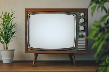 vintage tv mockup with a blank white screen retro technology for creative displays. high quality image