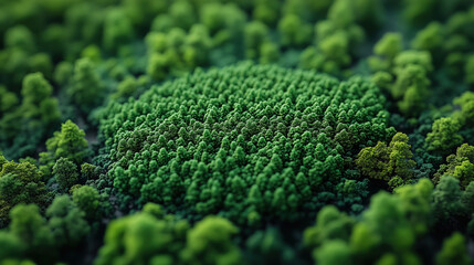 Dense green forest canopy viewed from above, showcasing a variety of treetops in a natural setting during daylight hours. Generative AI