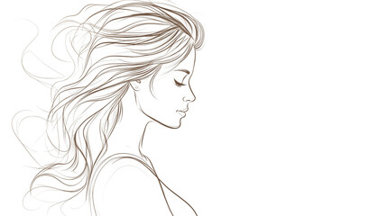 Naklejka premium A One-line drawing style, no details, side view of a beautiful pregnant woman with long hair., isolated on Transparent PNG format Background. Generative AI