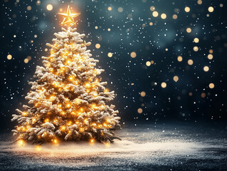 Merry Christmas Card with Snowy Winter Scene