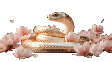 Fototapeta premium 24k Gold snake with Magnolias: Luxurious Desk Sculpture