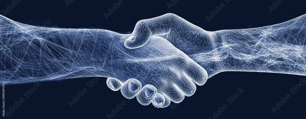 Poster a digital handshake symbolizing collaboration and connection.