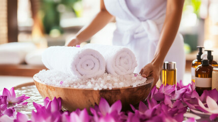 smelling salts in thai style with woman hands and blurred background