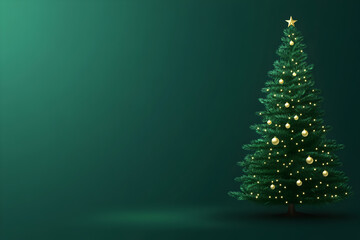 A single pine tree decorated with lights and simple gold ornaments, glowing softly. Glowing Christmas tree vector.


