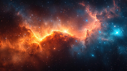 Fototapeta premium Colorful nebula in the depths of space showcasing vibrant hues and cosmic textures during a stellar formation process. Generative AI