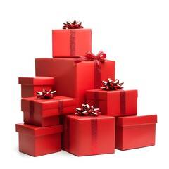 Fototapeta premium Stack of Red Gift Boxes with Bows and Glitter