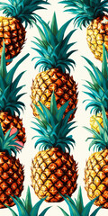 Fototapeta premium Seamless tropical pineapple pattern with vibrant colors on a light background