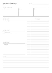 Study Planning Page Planner Sheet Design Template for Organizing Study Sessions, Goals, Timelines, Assignments, Exams, and Progress Tracking for Effective Learning and Academic Success