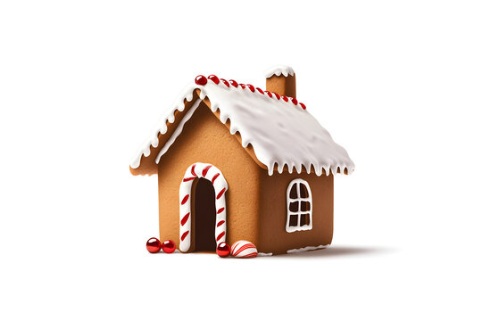 A single gingerbread house decorated with icing and candy in a cute, simple style. Gingerbread house vector.


