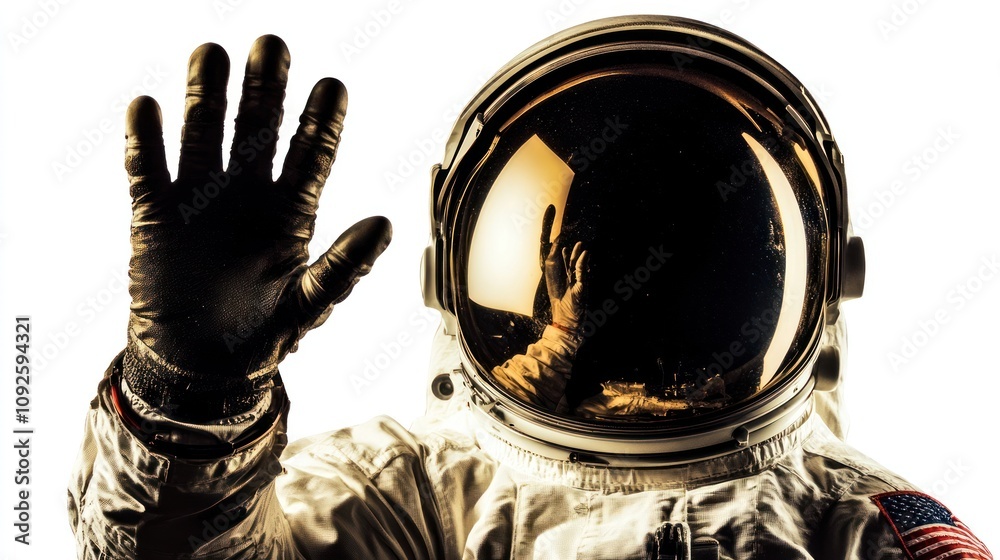 Aufkleber an astronaut in a spacesuit waves, reflecting a sense of exploration and adventure.