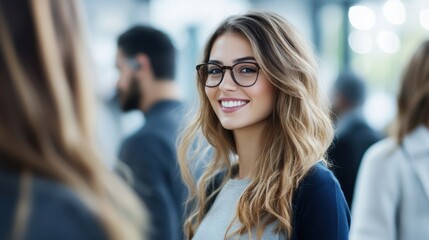 Obraz premium Witty Girl Networking in a Modern Space