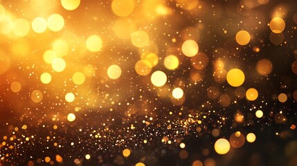 Golden Glitter Circle Lights Bokeh Effect on Warm Dark Background