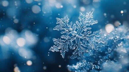 Fototapeta premium Blurry Snowflakes with Pink and Blue Bokeh on Soft Background