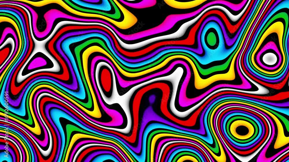 Aufkleber Groovy psychedelic loop background for banner design. Retro 60s 70s psychedelic pattern. Modern wave retro abstract design. Rainbow 60s, 70s
