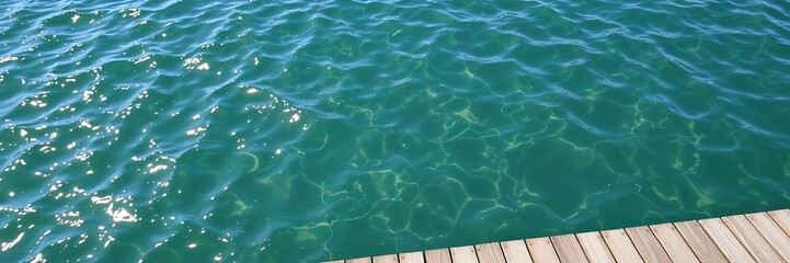 Obraz premium Shimmering pool of water on a wooden dock, calm, outdoor scene