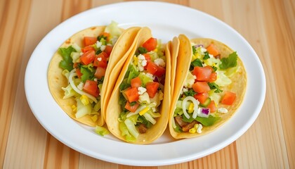 A plate of crispy tacos wallpaper with colorful fillings of lettuce, cheese, and salsa, evoking a fun Mexican fiesta vibe.
