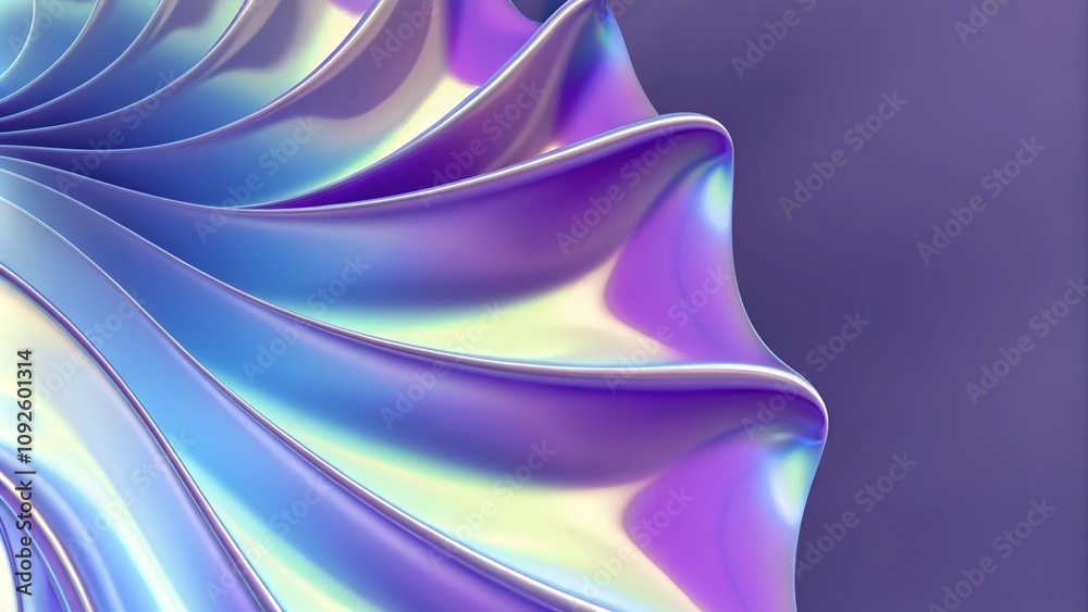 Poster Abstract fluid 3d renders holographic iridescent neon curved waves in motion on a dark background. Banner, advertisement. Abstract iridescent round cylinder shapes with colorful gradients.