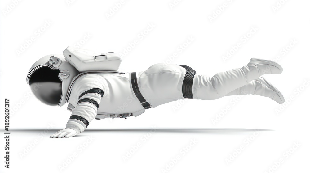 Poster a white-suited astronaut floats in a zero-gravity position, symbolizing space exploration.
