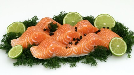 Gourmet Salmon Slices Arrangement with Herbs and Citrus