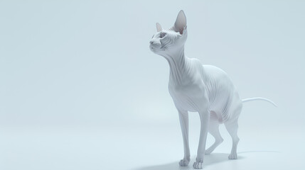 Obraz premium A sleek 3D representation of a Sphynx cat with smooth, textured skin, on a bright white backdrop