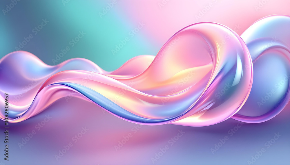 Leinwandbilder Abstract fluid 3d renders holographic iridescent neon curved waves in motion light dynamic background. 3d render of colorful abstract waves, glowing light effect on a dark background, glowing fluid