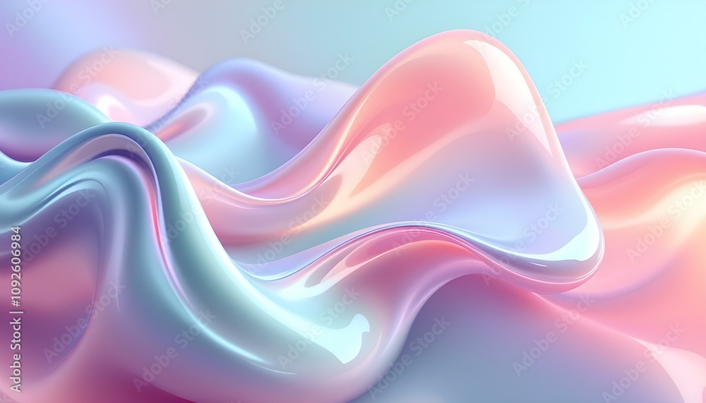 Poster Abstract fluid 3d renders holographic iridescent neon curved waves in motion light dynamic background. 3d render of colorful abstract waves, glowing light effect on a dark background, glowing fluid