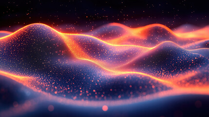 Fototapeta premium Colorful abstract landscape depicting wavy patterns illuminated by vibrant lights at night. Generative AI