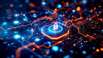 The cyber security system and safe digital information technology icon.