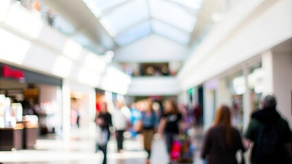 A blurred perspective of natural light streaming through a shopping mall&rsquo;s skylight.
