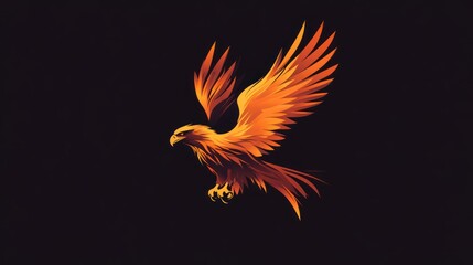 Obraz premium A stylized, orange and brown eagle in flight against a black background.