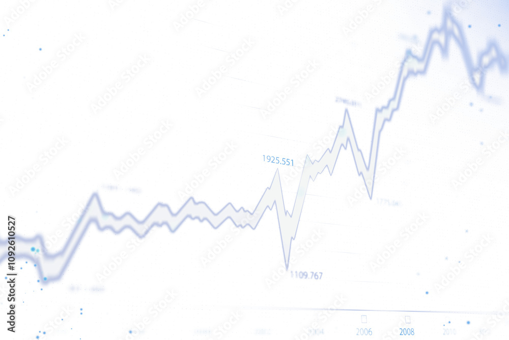 Aufkleber Abstract line graph with fluctuating trends and numerical data on white background, representing finance, market growth, and analysis concepts