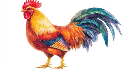 Fototapeta premium A vibrant illustration of a colorful rooster with detailed feathers.