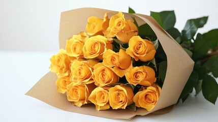 Bright Yellow Roses in Wrapping Paper