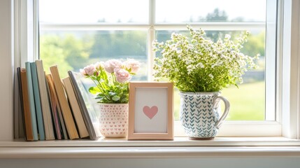Bright and Serene Window Sill Decor with Flowers