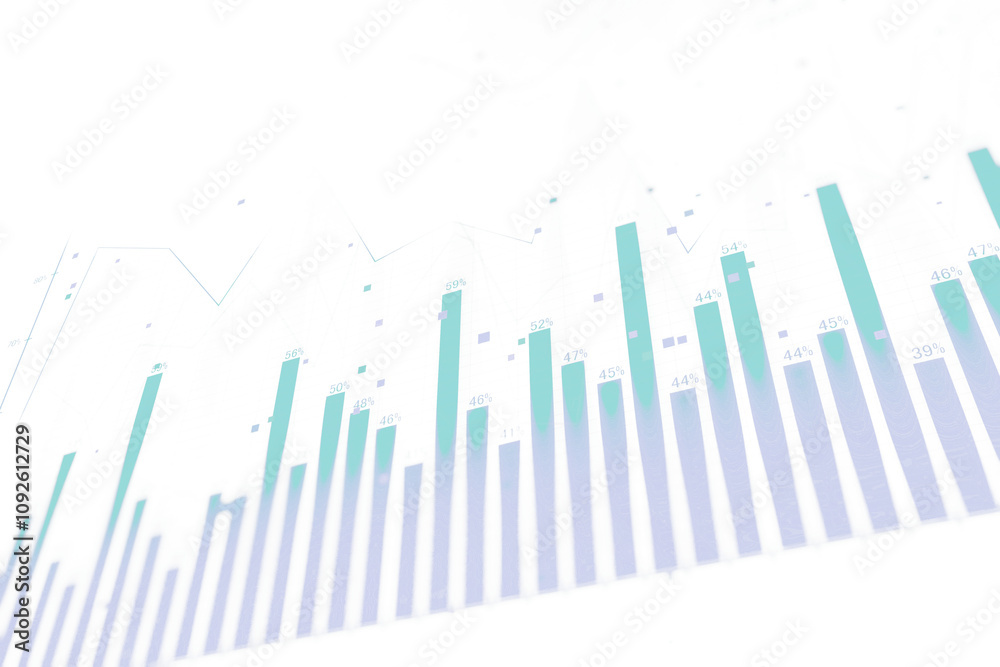 Poster Abstract bar and line chart with percentages shown in a minimalistic design on a white background. Represents data analysis and business statistics