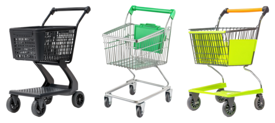 Shopping carts displayed in supermarket retail environment product showcase