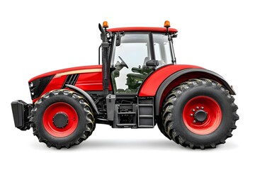 Obraz premium Modern red tractor with large wheels on a white background