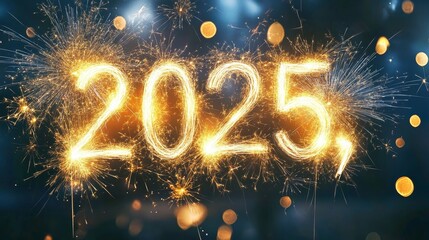 Spectacular silver fireworks display celebrating the year 2025 in a festive night sky with vibrant colors and dynamic designs
