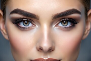 Naklejka premium Close-up of eyebrow microblading and shaping with precision, enhancing natural beauty, defining brows, professional care, perfect brows, beauty treatment, makeup, self-care (2)
