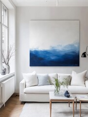 Modern Living Room With Abstract Blue Canvas Art