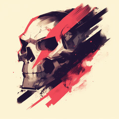 Obraz premium Human skull badge emblem for t-shirt design. Creative poster design. Digital artistic artwork raster bitmap illustration. Graphic design art. AI artwork. 