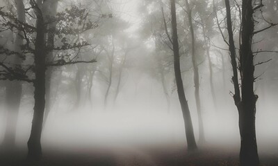 Obraz premium Misty landscape with fir forest in hipster vintage retro style