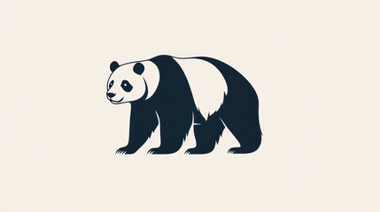 A simple, black and white illustration of a panda bear walking to the right.