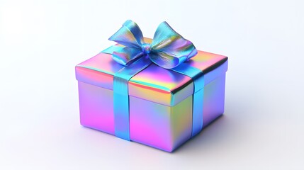 Obraz premium Holographic Gift Box with Blue Bow