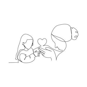 recommend clip art: Abstract mother with a child in continuous one line drawing art style. Mother`s Day card. Woman hugging her baby. Happy motherhood concept. Modern vector illustration